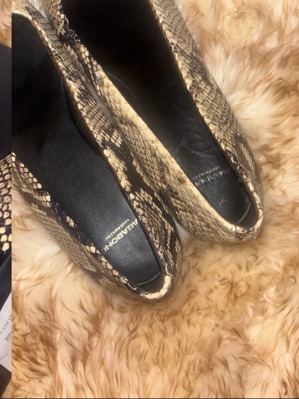 Vagabond Snakeskin Pointed Toe Flats in Beige and Black - Picture 3 of 5